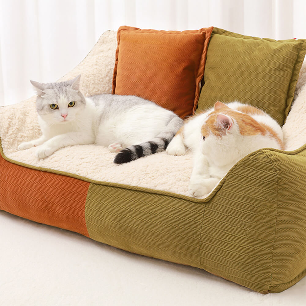 Warm Cozy Multi-Pet Calming Double Pillows Dog & Cat Sofa Bed