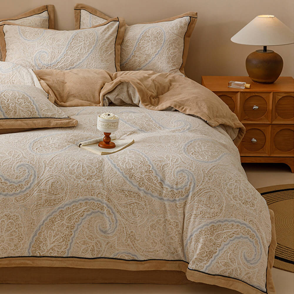 Premium Embossed Milk Velvet Floral Luxury Bed Sheet Set