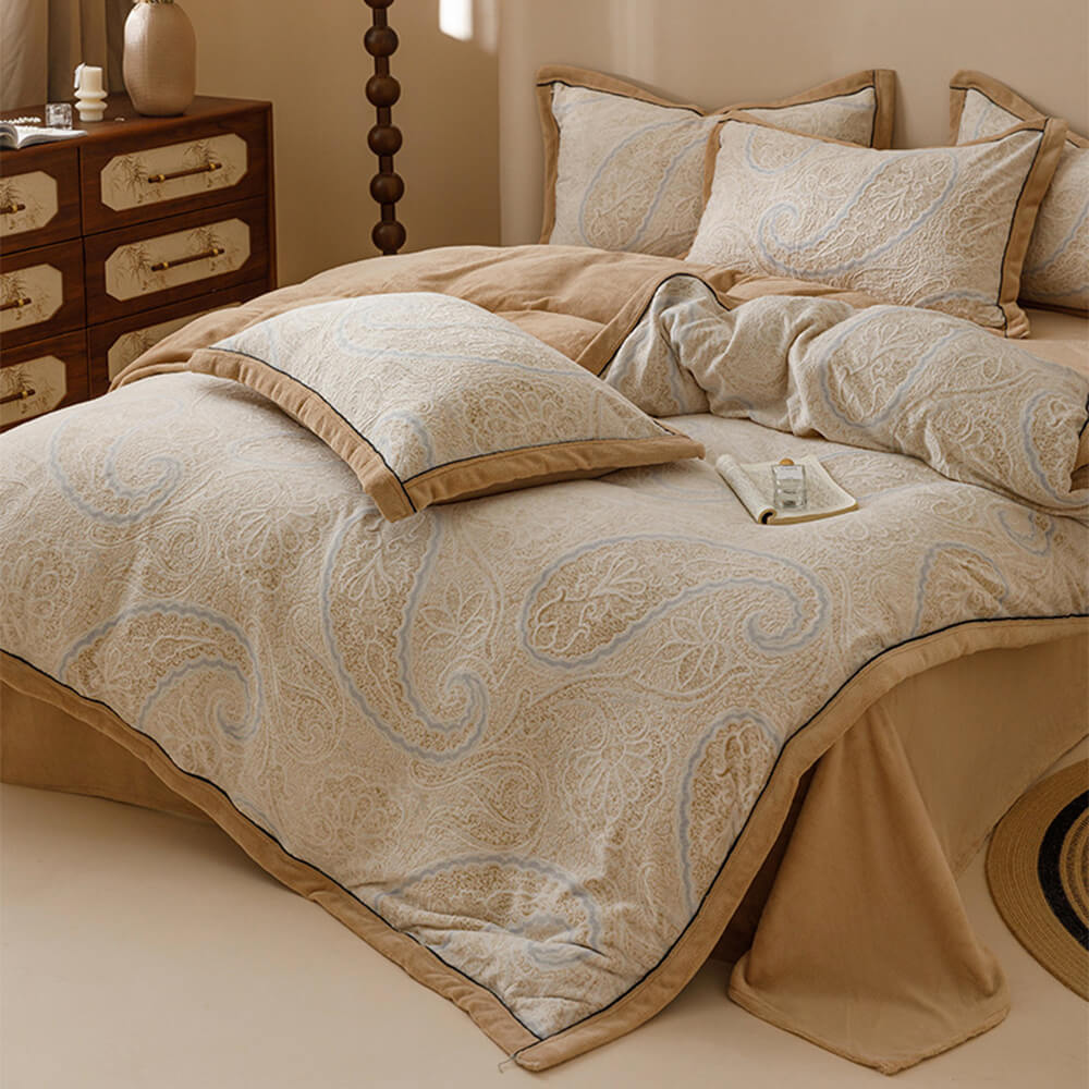 Premium Embossed Milk Velvet Floral Luxury Bed Sheet Set