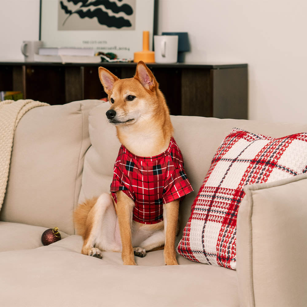 Christmas Red Checkered Full-Body Skin-Friendly Matching Pajamas for Dog and Owner