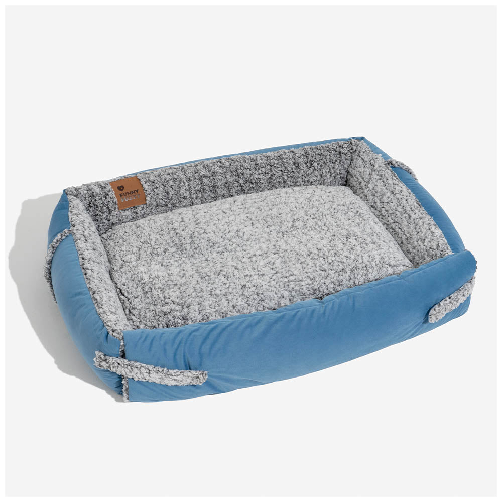 Large Cozy Bolster Dog Bed with Foldable Blanket Quilt - Azure Pupnap