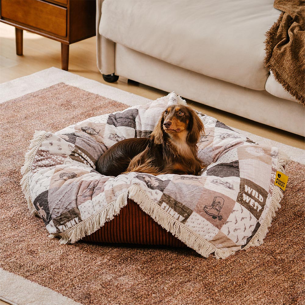 Washable Anti-Scratch Boho Tassel Calming Round Dog Bed - Hunter Night