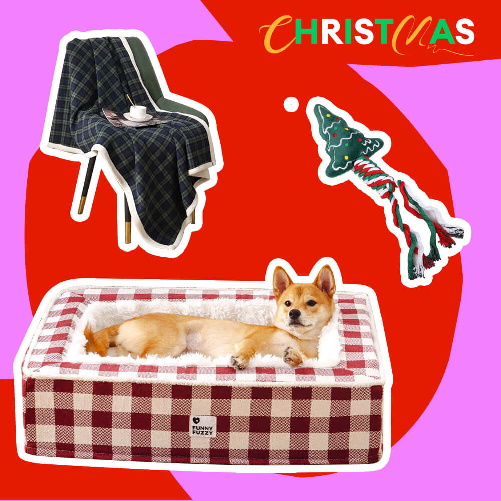 Festive Calming Pet Bed - Gift Bundle 3pcs