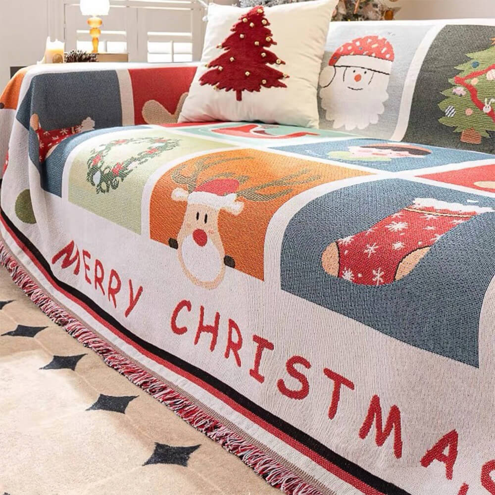 Christmas-Themed Soft Jacquard Knitted Decorative Couch Cover