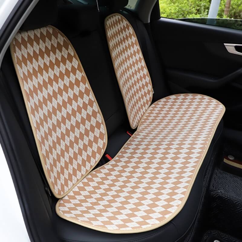 Classic Rhombus Color Matching Non-slip Front Car Seat Cover Full Set