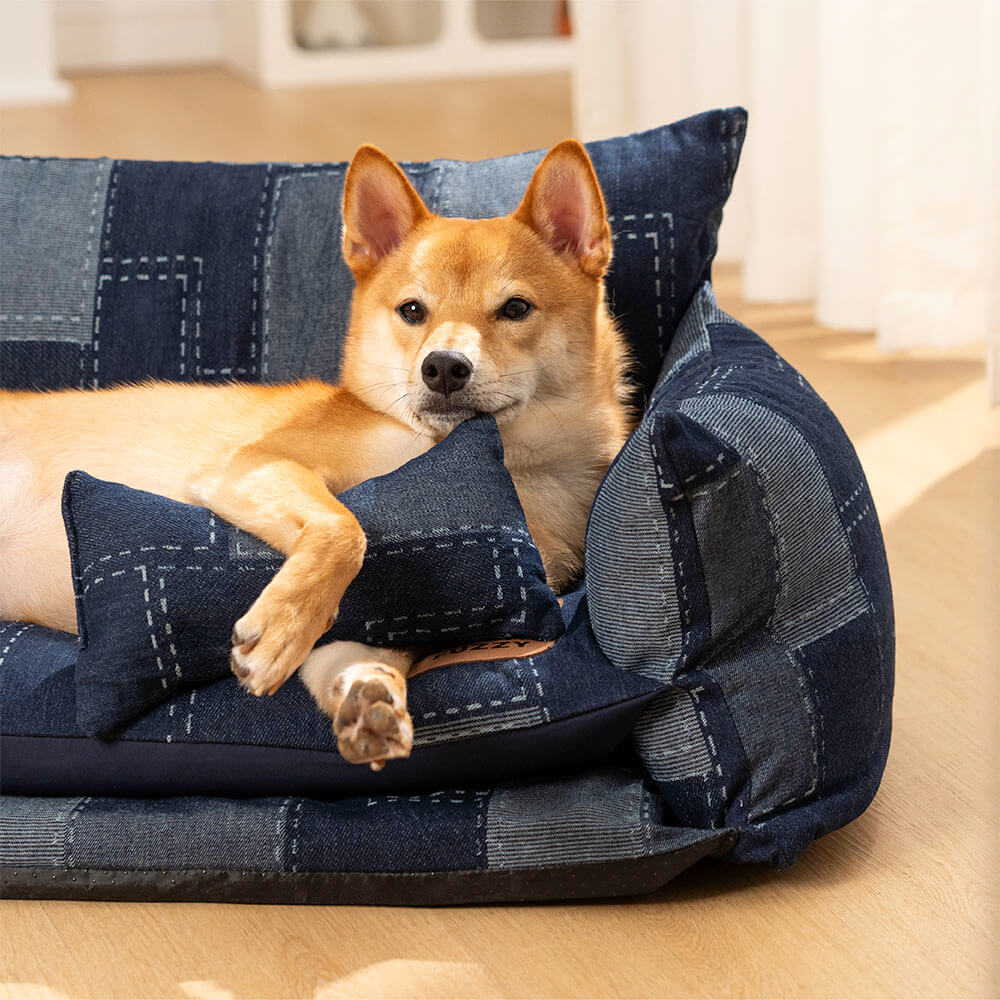 Denim Patchwork Style Pet Double Layer Sofa Dog Sofa Bed