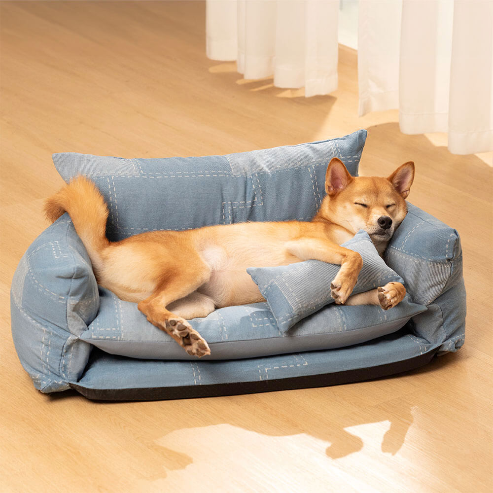 Denim Patchwork Style Pet Double Layer Sofa Dog Sofa Bed