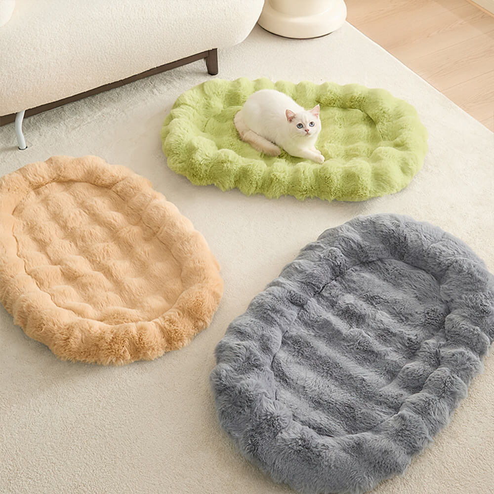 Elliptical Faux Rabbit Fur Sponge Support Multi-Functional Dog & Cat Mat