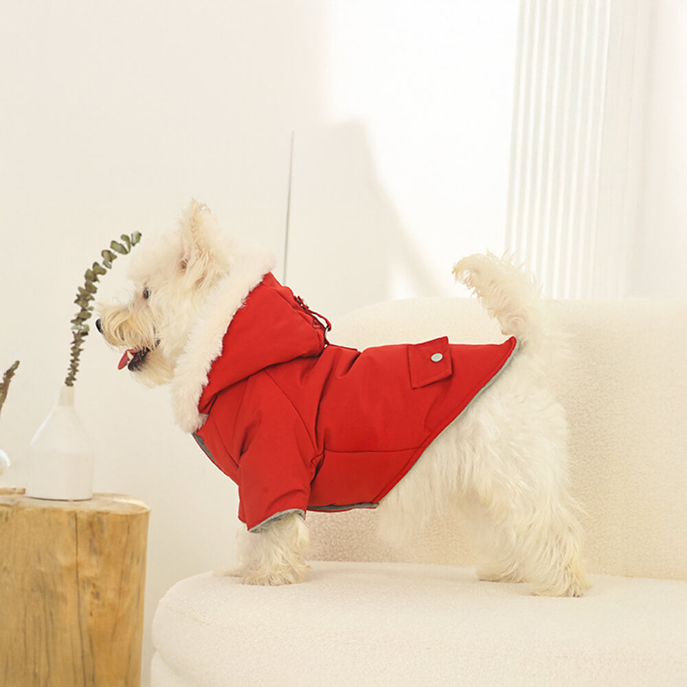 Ultra-Warm Faux Fur Lining Windproof Hooded Dog Coat