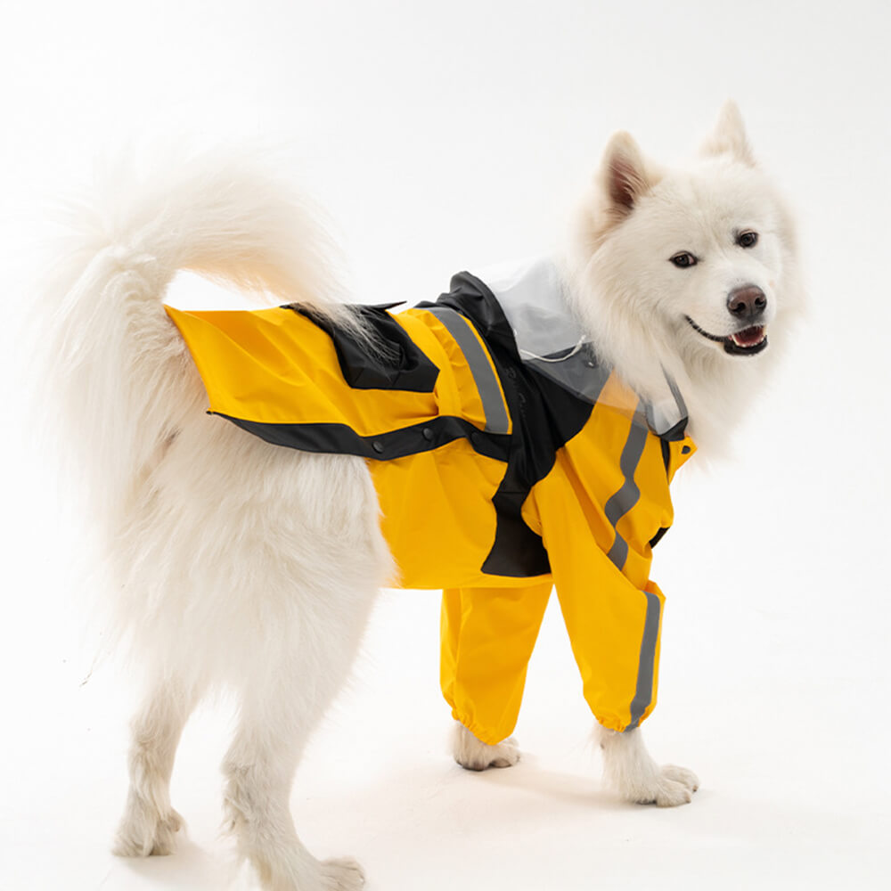 Waterproof Reflective Adjustable Fit Transparent Brim Dog Hooded Raincoat