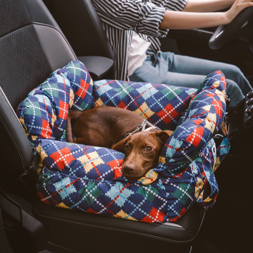 Travel Safety Bolster Vintage Denim Patchwork Dog Car Seat Bed