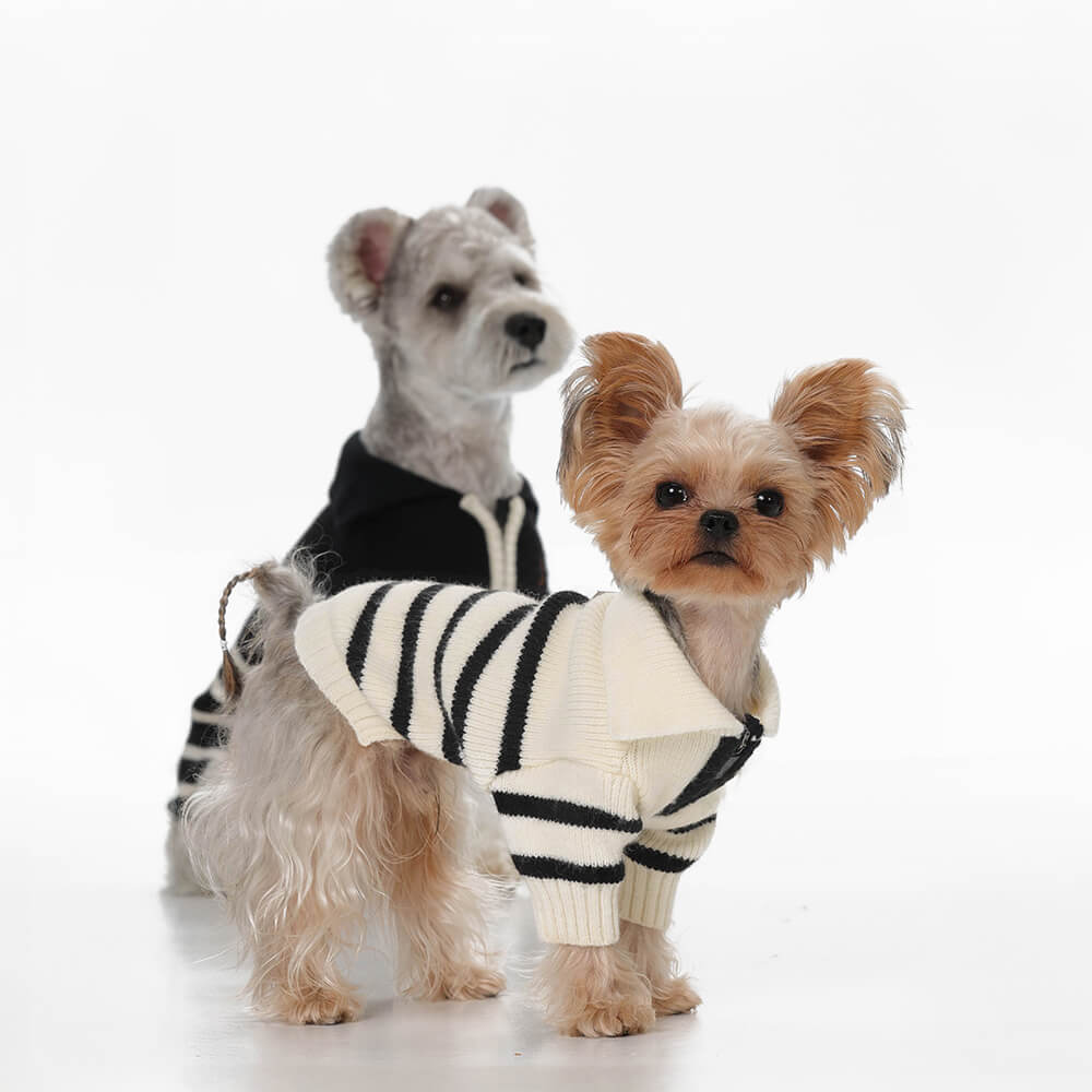 Casual Folded Collar Striped Soft Warm Stretchable Knit Dog Sweater