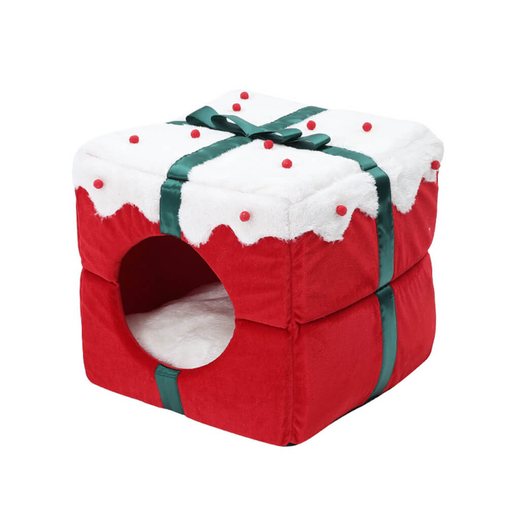 Christmas Gift Box Warm Sleeping Semi-Enclosed Cave Dog & Cat Bed