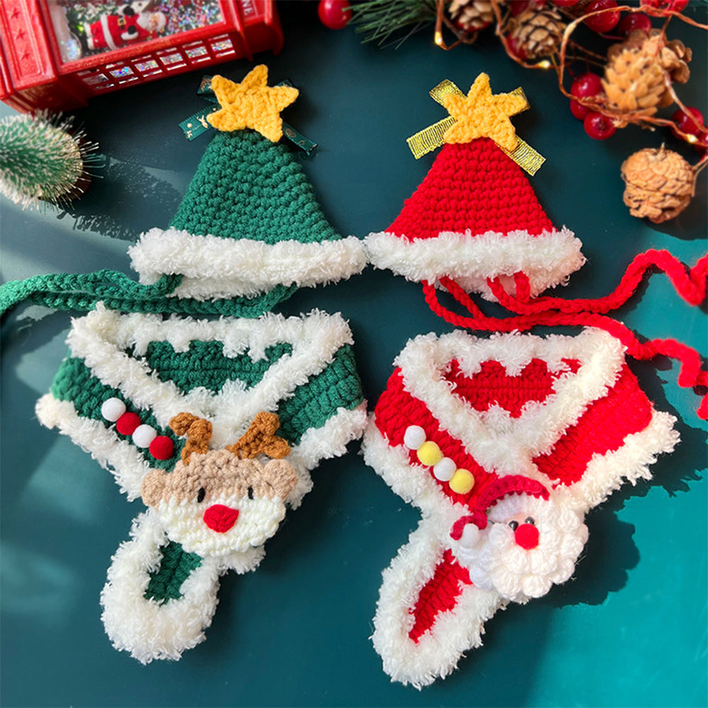 Christmas Knitted Hat Scarf Ornament Dog & Cat Accessory