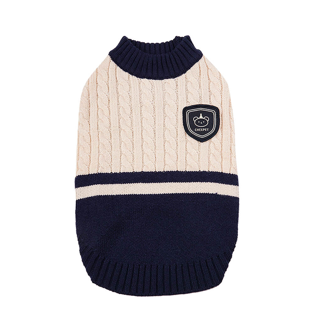 Elegant Preppy Bear Patch Warm Stretch Sleeveless Dog Sweater