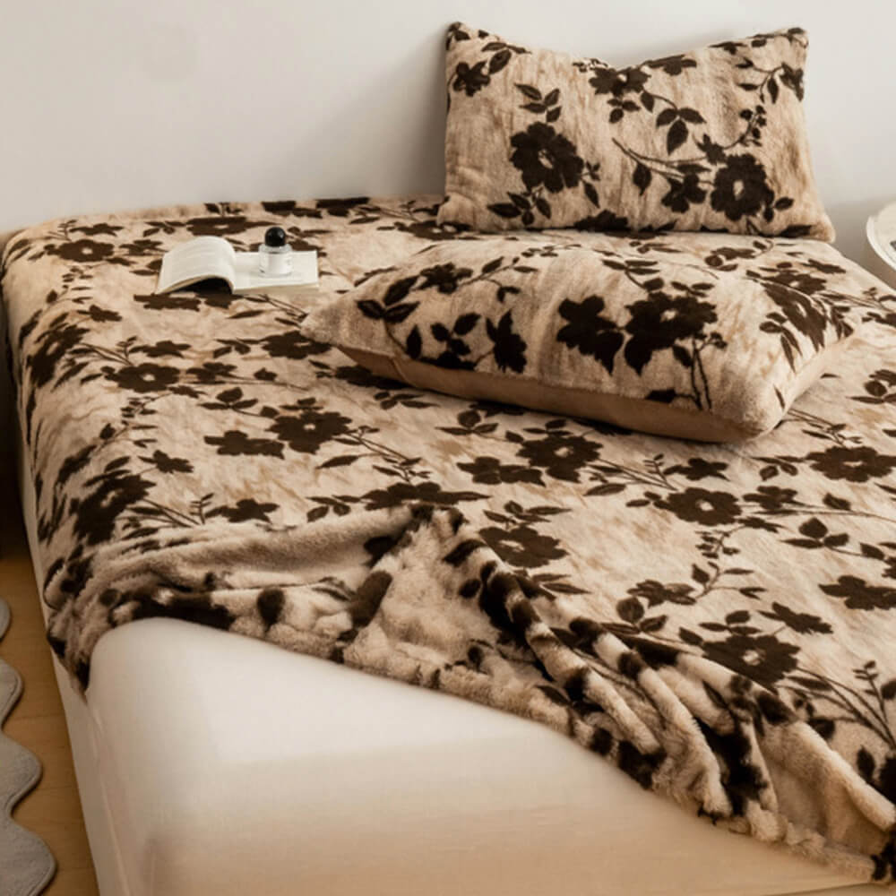 Leopard Print Thickened Faux Rabbit Fur Warm Fitted Sheet Mattress Cover