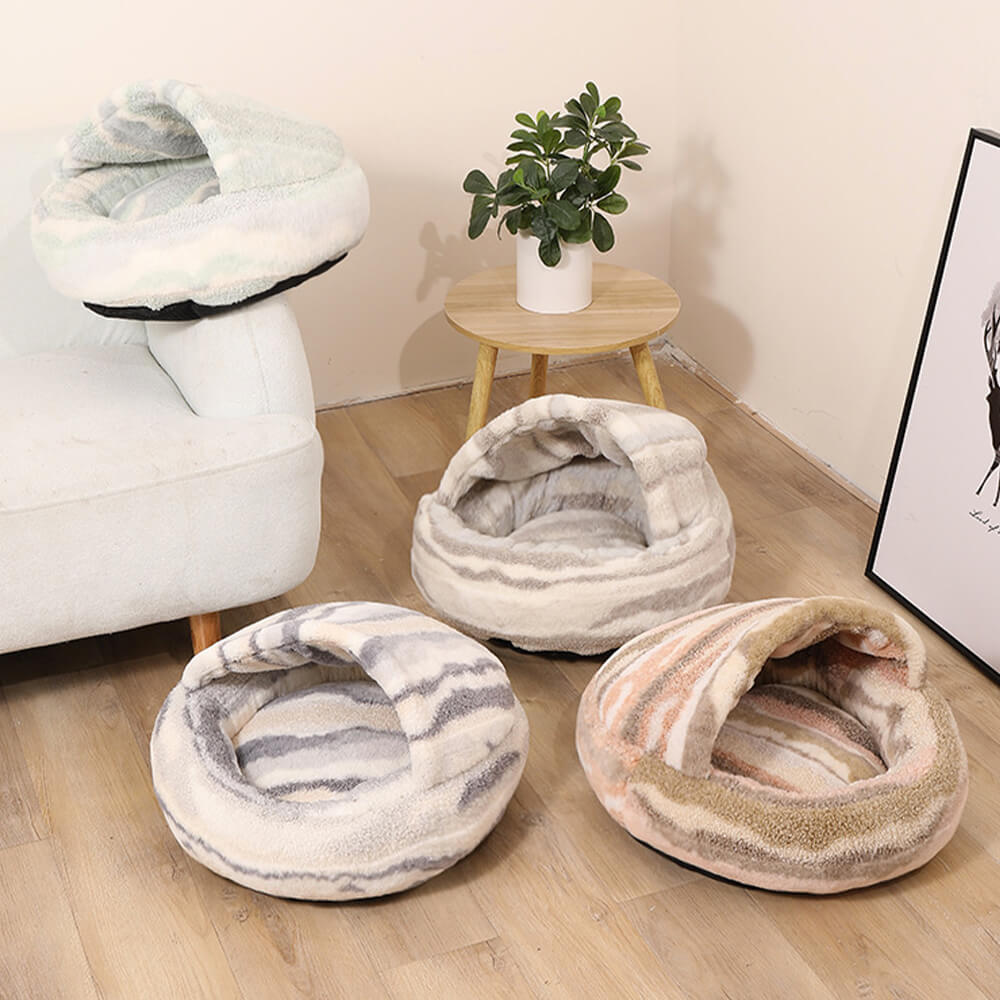 Luxury Marble  Striped Cozy Semi-Enclosed  Cave Dog & Cat Bed