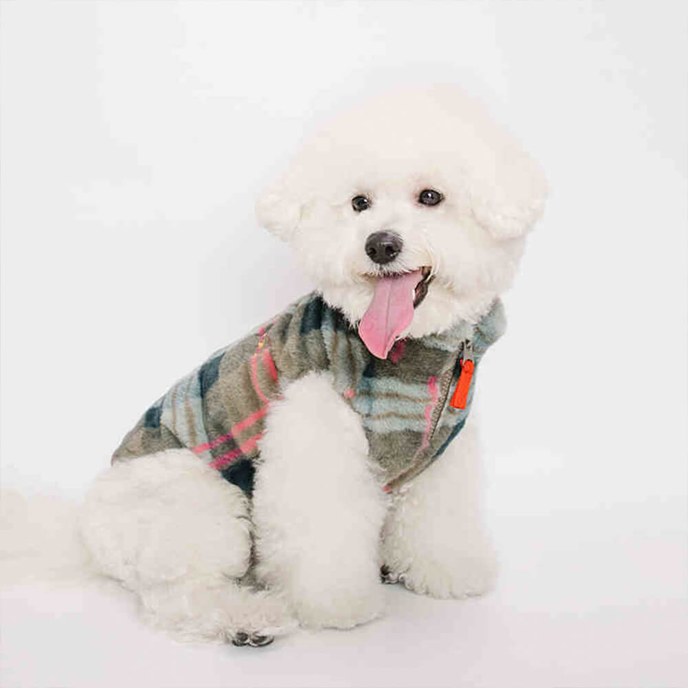 Plaid Skin-Friendly Fleece Embroidery with Leash Opening Dog Jacket