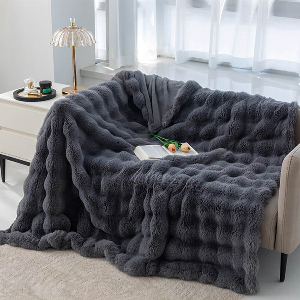 Premium Bubble Double Layer Thickened Faux Rabbit Fur Blanket