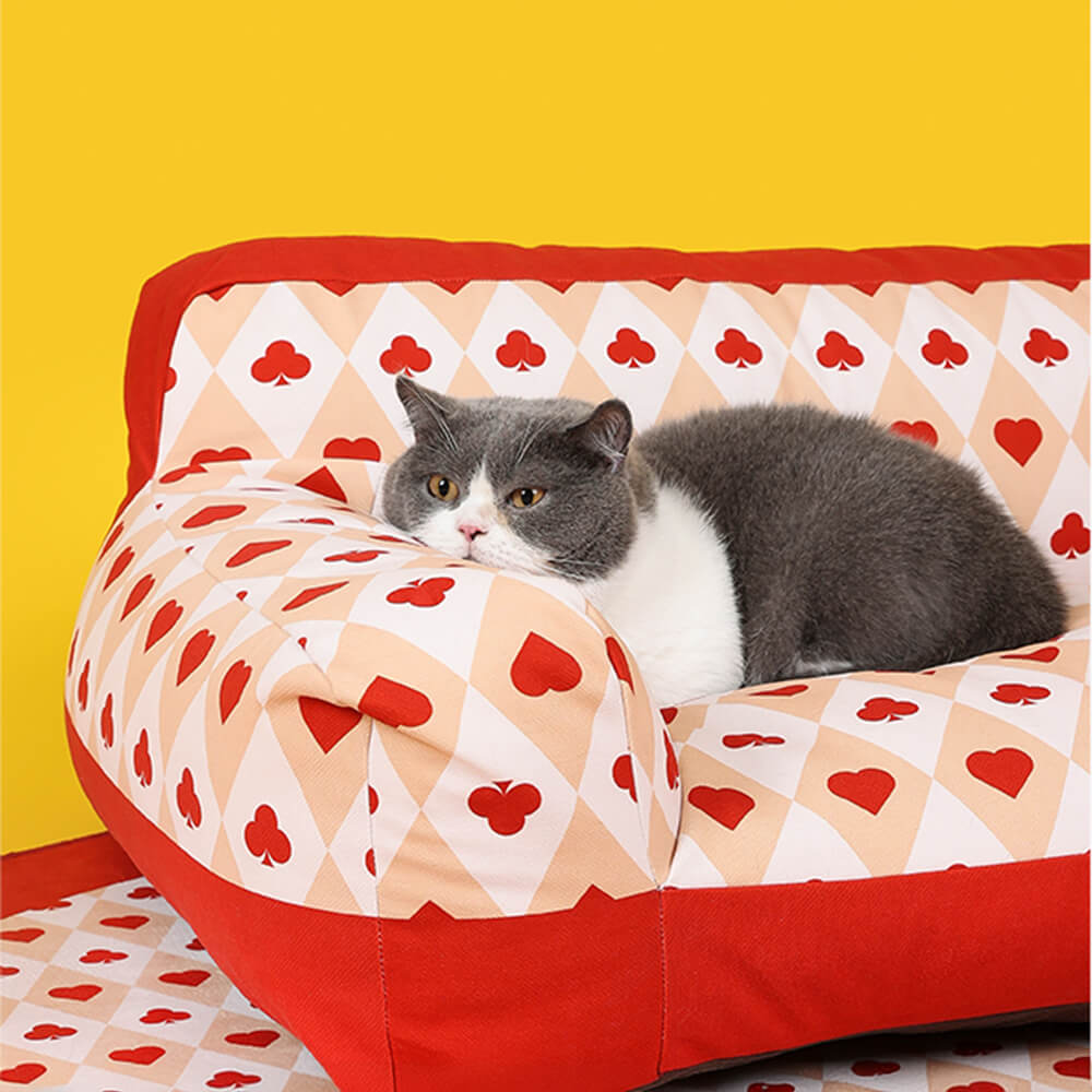 Retro Red Heart Poker Pet Sofa Fully Support Dog Sofa Bed