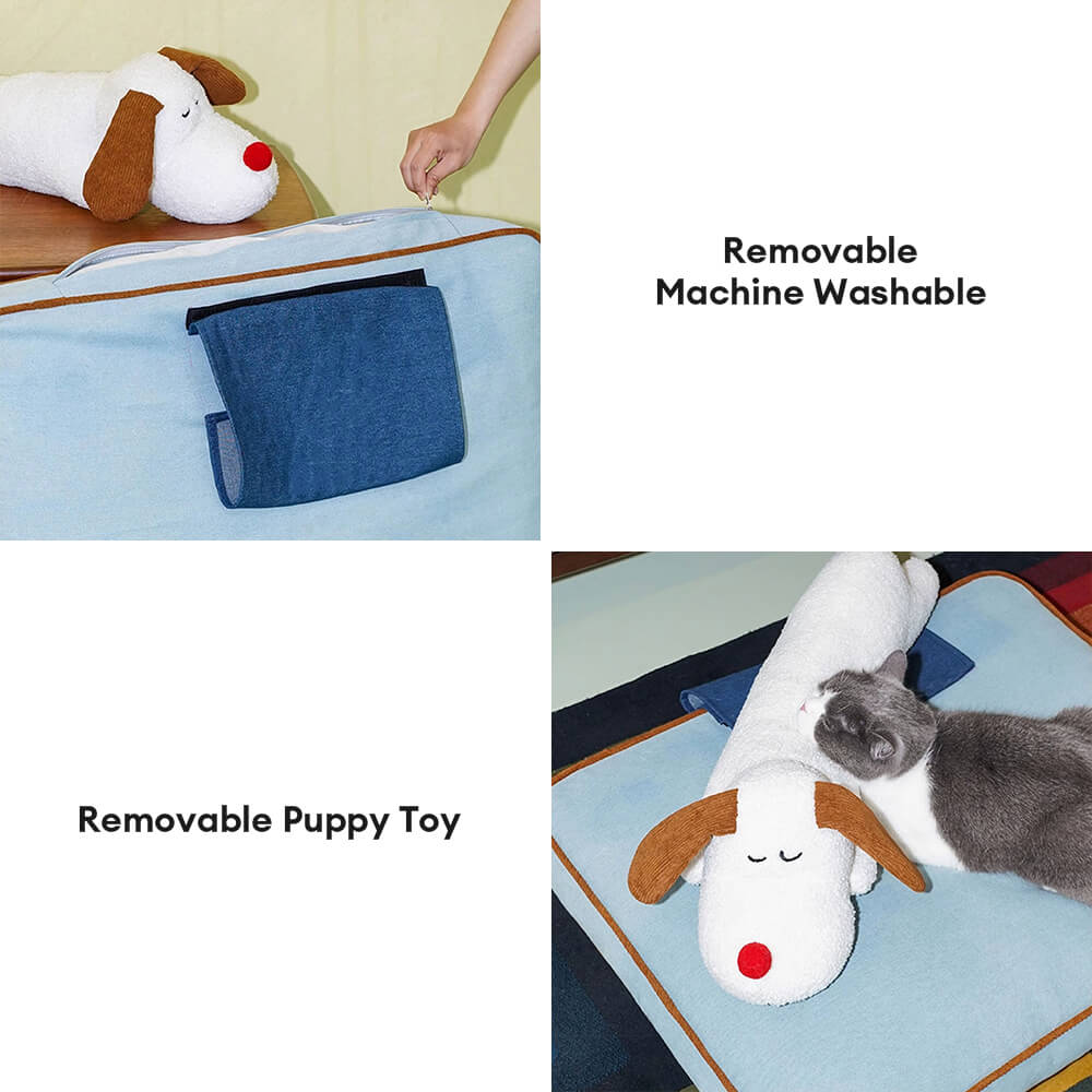 Spacious Denim Decoration Dog & Cat Mat with Removable Doll Pillow