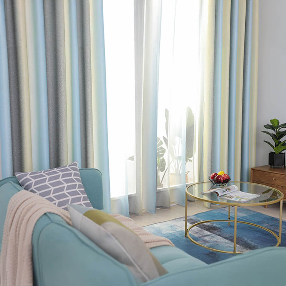 Stylish Mediterranean Gradient Stripe Blackout Curtains