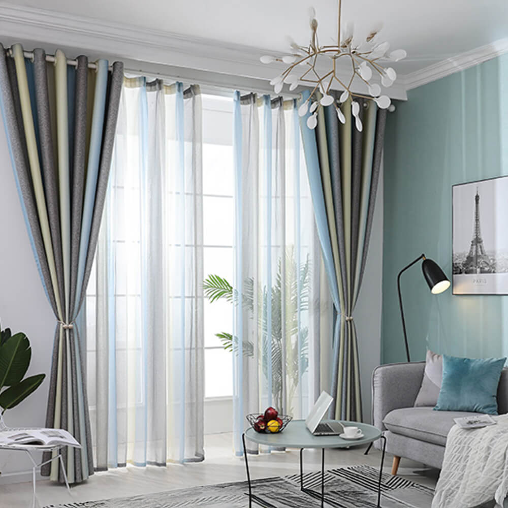 Stylish Mediterranean Gradient Stripe Blackout Curtains