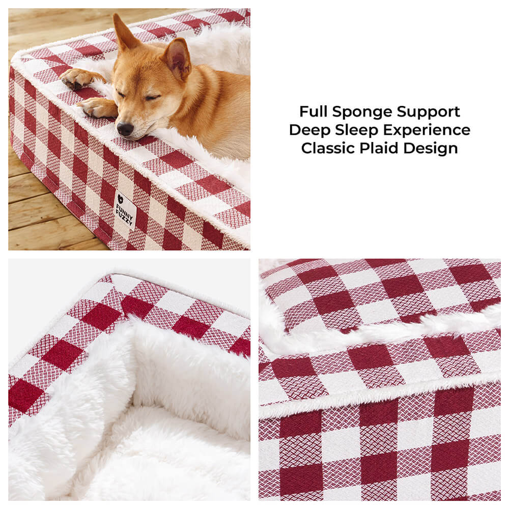 Festive Classic Tartan Cozy Dog Anti-Anxiety Calming Bed