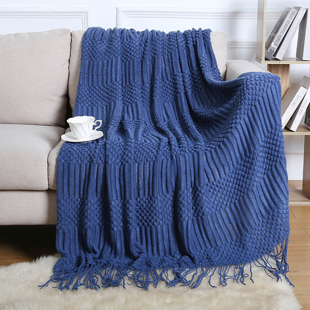 Luxuriously Soft Cozy Knitted Fleece Fringed Edges Throw Blanket