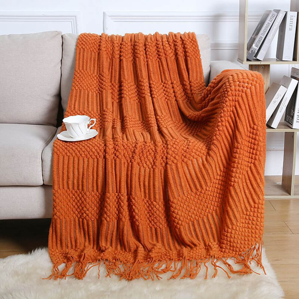 Luxuriously Soft Cozy Knitted Fleece Fringed Edges Throw Blanket