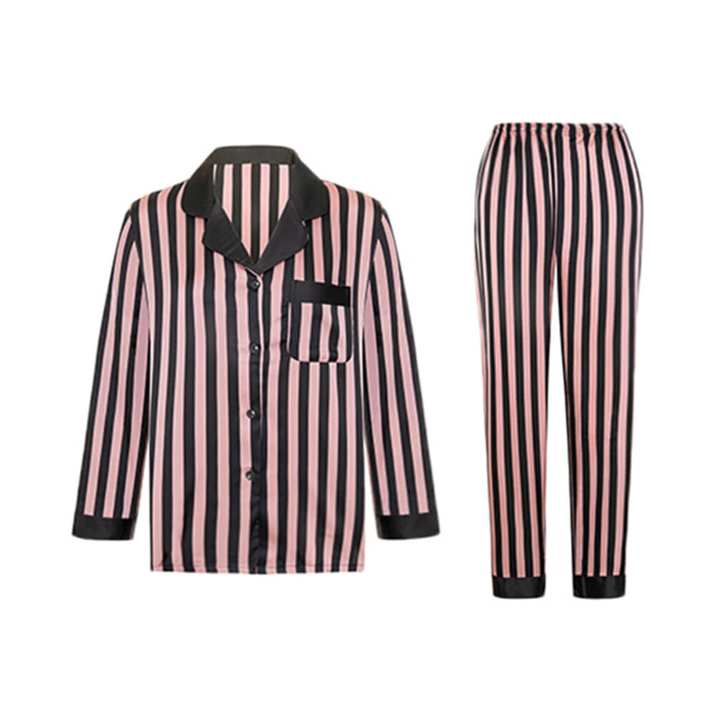 Striped Series Ice Silk Skin-Friendly Long Sleeve Couples Pajama Set