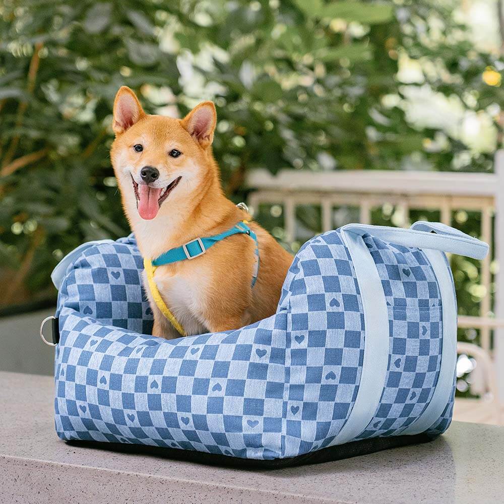 Vintage Heart Checkerboard Dog Car Seat Bed