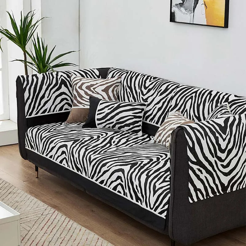 Wild Zebra Print Chenille Furniture Protector Couch Cover