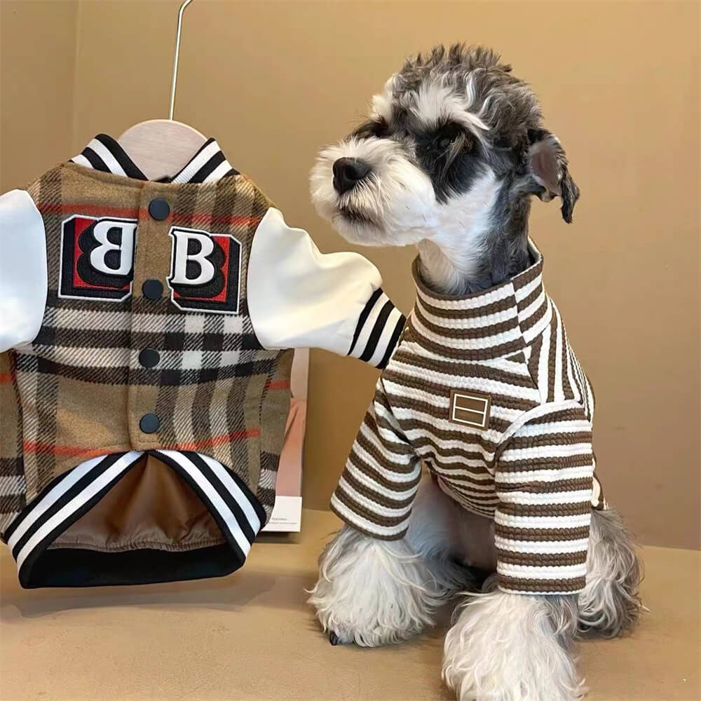 Plaid Baseball Dog Jacket – Sporty and Stylish Outerwear for Dogs