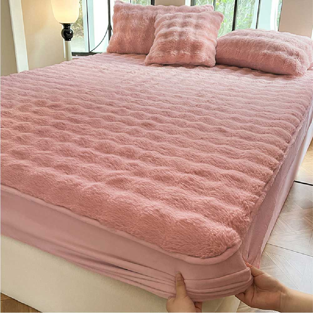 Plush Bubble Skin-Friendly Warm Fitted Sheet Mattress Cover