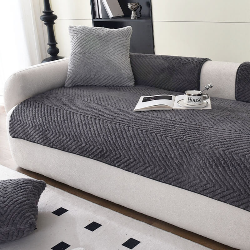 Thickened Plush Herringbone Non-slip Couch Cover