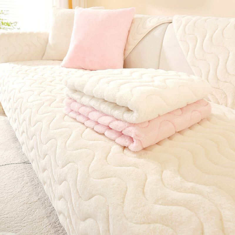 Wave Pattern Soft Plush Non-slip Couch Cover