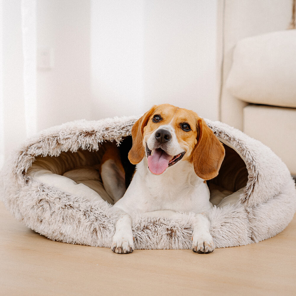 Calming Plush Semi-Enclosed Pet Nest Pita Bed For Dogs